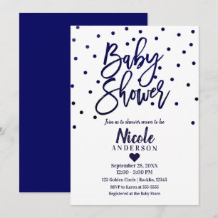 Invitación Confeti para Baby Shower con Letra Moderna Azul Ma