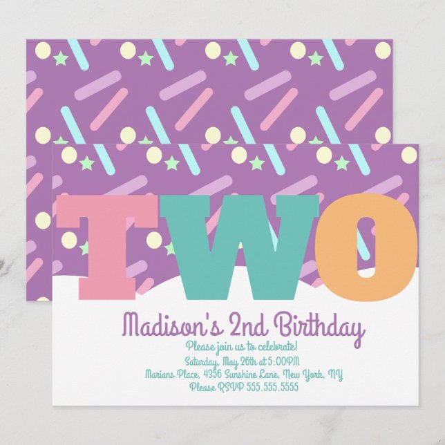 Invitación Confeti pastel de cumpleaños de Sprinkles cumplien (Anverso / Reverso)