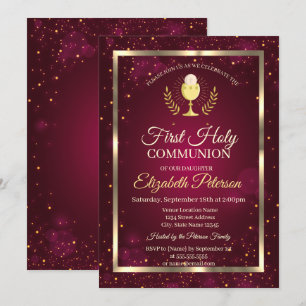 Invitación Confeti Rojo Elegante Primera Comunión