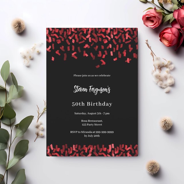 Invitación Confeti rojo negro de cumpleaños (Subido por el creador)