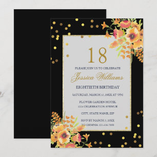 Invitación Confeti Romántico y Ramos de Esquina Cumpleaños 18