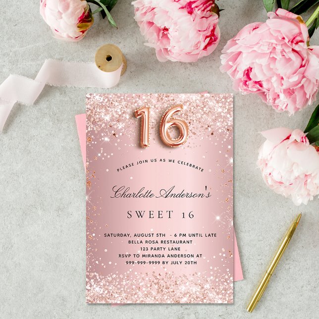 Invitación Confeti rosa dulce 16 de color (Subido por el creador)