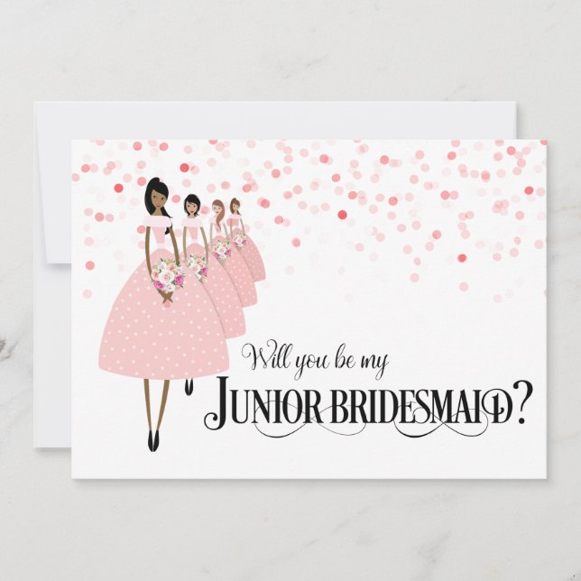 Invitación Confeti Rosa Sé Mi Dama de Honor Étnica (Anverso)