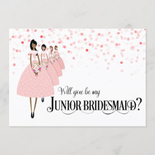 Invitación Confeti Rosa Sé Mi Dama de Honor Étnica