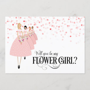 Invitación Confeti Rosa ¿Serás Mi Dama de Flores
