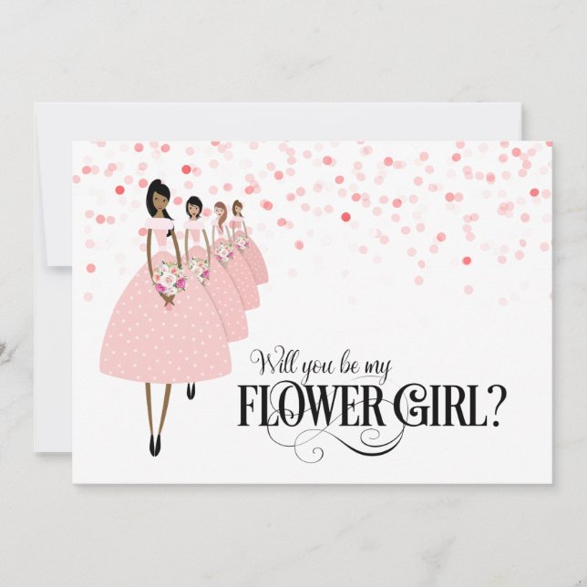 Invitación Confeti Rosa ¿Serás mi Dama de Flores Étnica (Anverso)