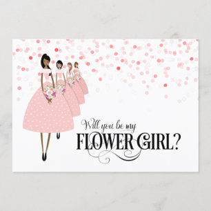Invitación Confeti Rosa ¿Serás mi Dama de Flores Étnica