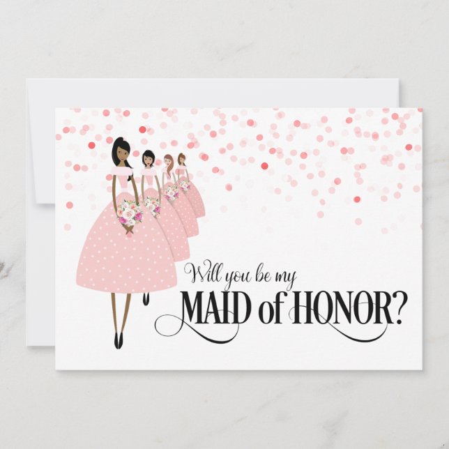 Invitación Confeti Rosa ¿Serás mi Dama de Honor Étnico (Anverso)