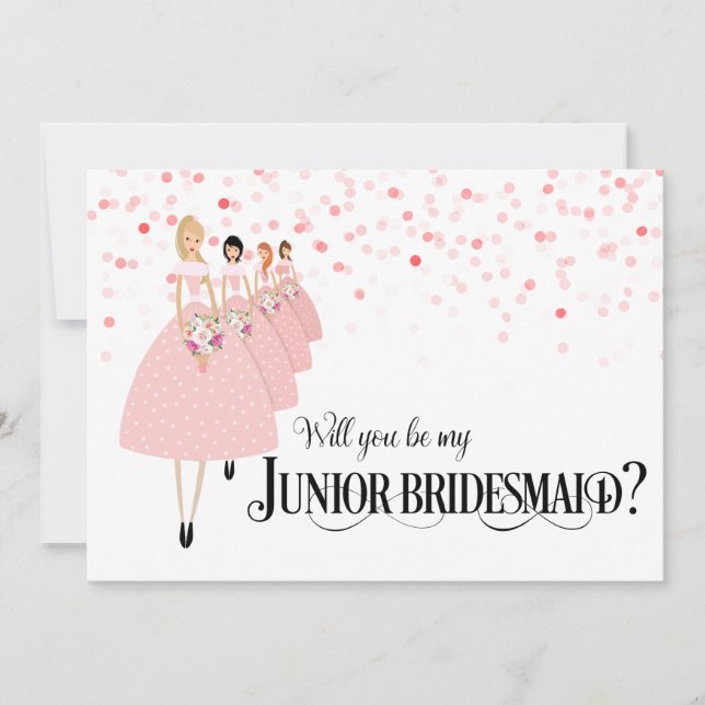 Invitación Confeti Rosa ¿Serás Mi Dama de Honor Junior (Anverso)