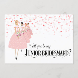 Invitación Confeti Rosa ¿Serás Mi Dama de Honor Junior