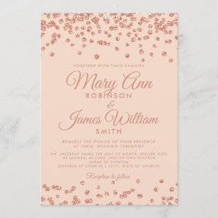 Invitación Confeti subió boda elegante Rubor del purpurina