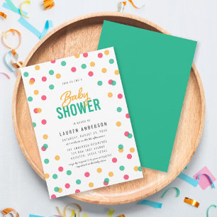 Invitación Confeti verde azulado rosado anaranjado Baby