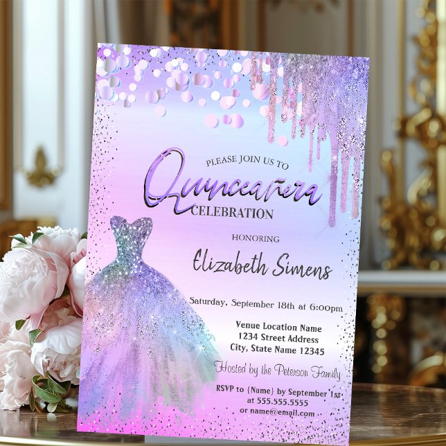 Invitación Confeti, Vestido, Quinceañera de brillo violeta (Subido por el creador)