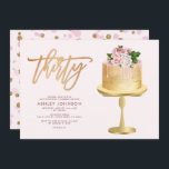 Invitación Confetti30º Fiesta de cumpleaños de Rubor con past<br><div class="desc">¡Una encantadora invitación rosa y dorada para el famoso cumpleaños 30! Esta invitación tiene un fondo rosa rubor con la palabra "treinta" en una tipografía de escritura a la moda, con letras a mano en Relieve metalizado dorado mate, y una hermosa torta de goteo rosa rosa y dorado decorada con...</div>
