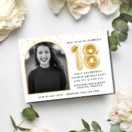 Invitación Confetti 18º cumpleaños con globo de oro moderno