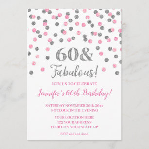 Invitación Confetti 60 Purpurina de plata rosa y fabuloso