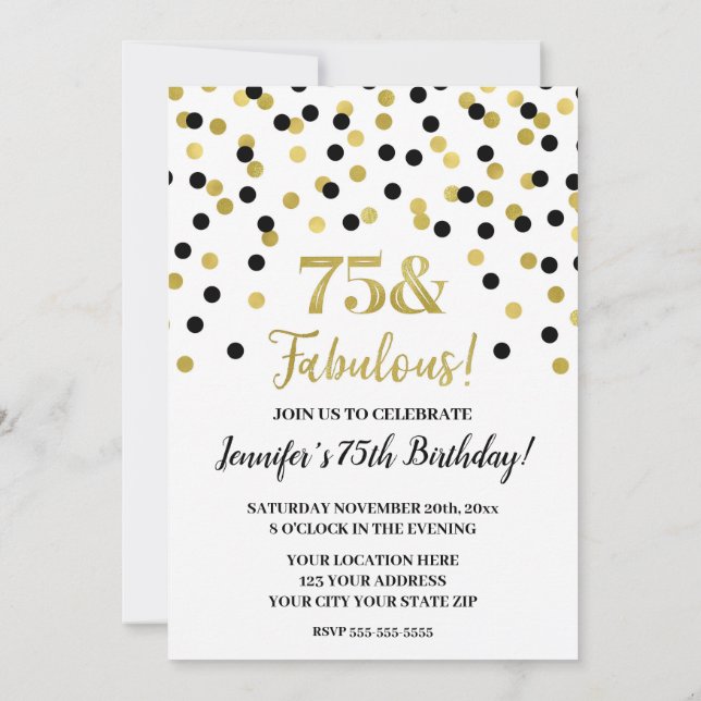 Invitación Confetti 75, Purpurina de oro negro y fabuloso (Reverso)