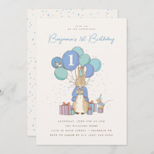 Invitación Confetti azul de cumpleaños de Peter Rabbit