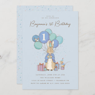 Invitación Confetti azul de cumpleaños de Peter Rabbit