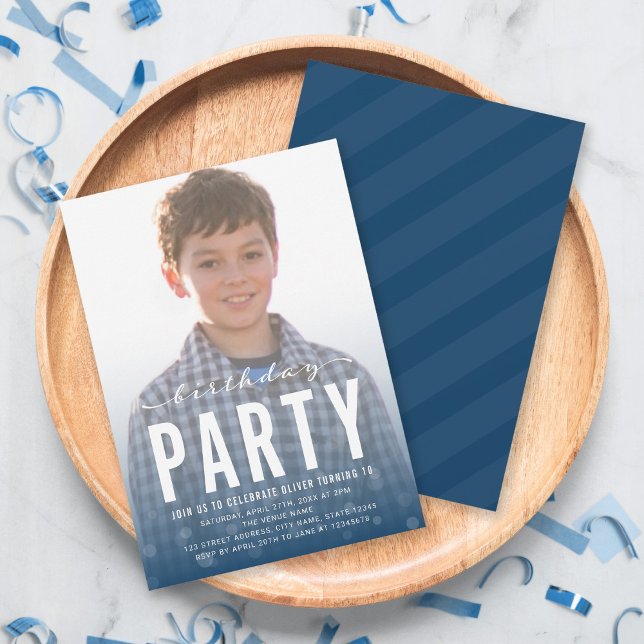 Invitación Confetti azul moderno Cualquier fiesta de cumpleañ (Subido por el creador)