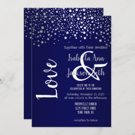 Invitación Confetti azul y plateado de la marina