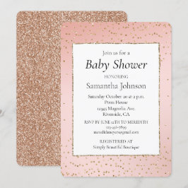 Invitación Confetti Baby Shower Purpurina de oro rosado de Ru