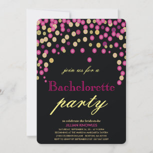 Invitación Confetti Bachelorette Faux Purpurina Rosa Hen Fies