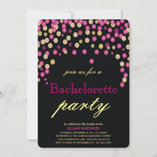Invitación Confetti Bachelorette Faux Purpurina Rosa Hen Fies