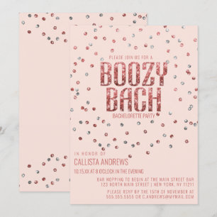 Invitación Confetti Bachelorette, Purpurina Rosa de Plata Dor