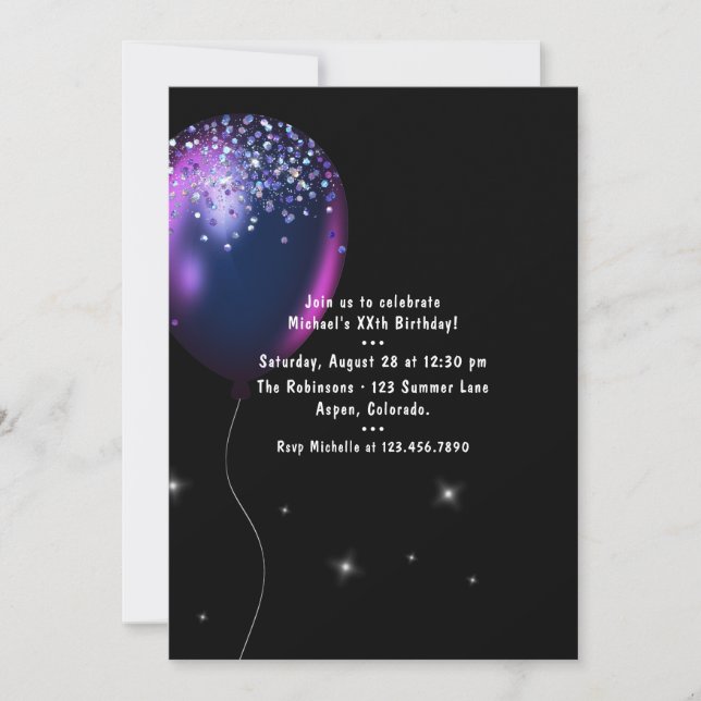 Invitación Confetti Balloon Birday Party (Anverso)