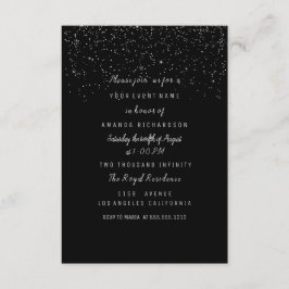 Invitación Confetti Black Bridal Shower Cumpleaños 16
