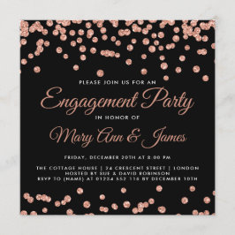 Invitación Confetti Black, Rosa del Partido del Oro, Purpurin