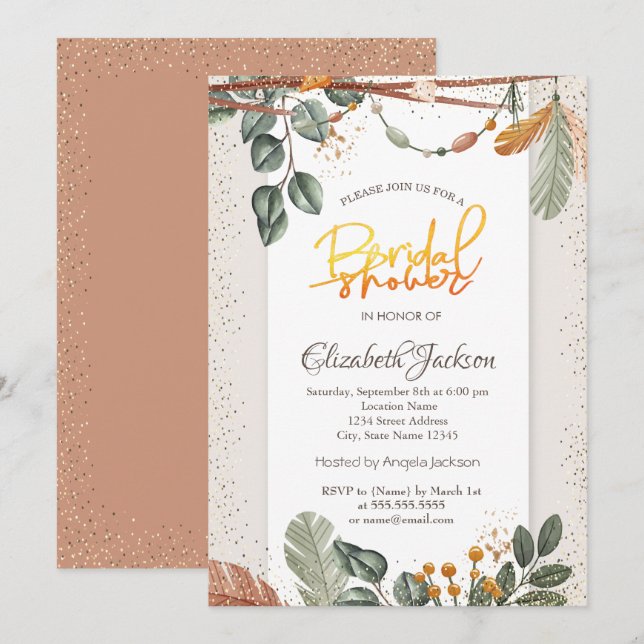 Invitación Confetti Boho Bridal Shower (Anverso / Reverso)