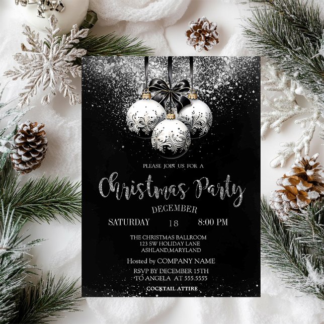 Invitación Confetti, Bolas Negras Blancas Compañía de Navidad (Subido por el creador)