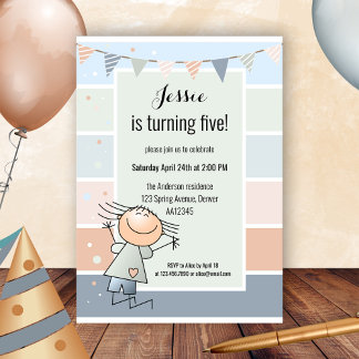 Invitación Confetti Bunting Striped Niños simples Cumpleaños