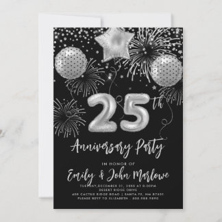 Invitación Confetti Champagne, Purpurina de Plata, 25 años