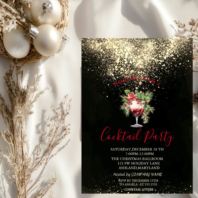 Invitación  Confetti Cocktail Poinsettia Christmas Party (Subido por el creador)