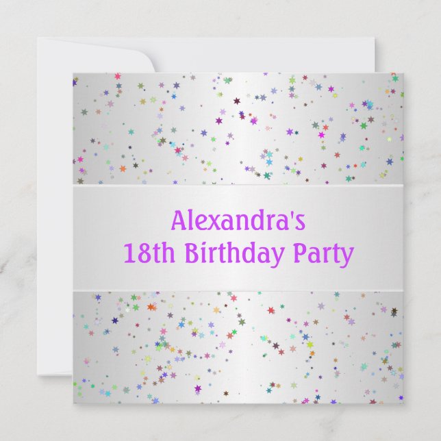 Invitación Confetti color blanco plateado 18º cumpleaños (Anverso)