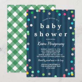 Invitación Confetti colorido - Baby Shower azul oscuro