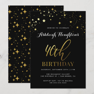 Invitación Confetti contemporáneo negro y oro 40 cumpleaños