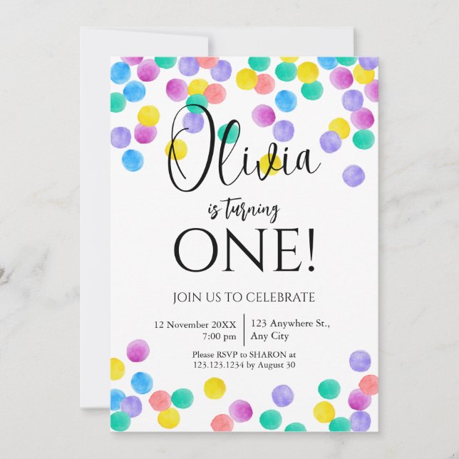 Invitación Confetti cumpleaños simple Chica (Anverso)