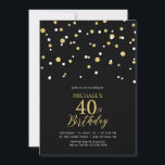 Invitación Confetti de Black & Gold Hexagon 40th Birthday Fie<br><div class="desc">Celebra tu día especial con esta moderna invitación de cumpleaños número 40. Este diseño presenta un elegante guión con letras "40th Birthday" con confeti en forma de hexágono con una combinación de color negro y oro. Hay más suministros de fiesta disponibles en mi tienda BaraBomDesign.</div>