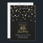 Invitación Confetti de Black & Gold Hexagon 40th Birthday Fie<br><div class="desc">Celebra tu día especial con esta moderna invitación de cumpleaños número 40. Este diseño presenta un elegante guión con letras "40th Birthday" con confeti en forma de hexágono con una combinación de color negro y oro. Hay más suministros de fiesta disponibles en mi tienda BaraBomDesign.</div>