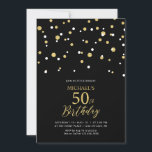 Invitación Confetti de Black & Gold Hexagon 50 cumpleaños<br><div class="desc">Celebra tu día especial con esta moderna invitación de fiesta de cumpleaños número 50. Este diseño presenta un elegante guión con letras "50th Birthday" con confeti hexagonal con un tema de color negro y oro. Puede solicitar una invitación impresa o descargar una invitación digital para enviarla instantáneamente. Hay más invitaciones...</div>