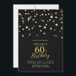 Invitación Confetti de Black & Gold Hexagon 60 cumpleaños<br><div class="desc">Celebra tu día especial con esta moderna invitación de cumpleaños número 60. Este diseño presenta un elegante guión con letras "Cumpleaños 60" con confeti hexagonal con un tema de color negro y dorado. Puede solicitar una invitación impresa o descargar una invitación digital para enviarla instantáneamente. Hay más invitaciones y suministros...</div>