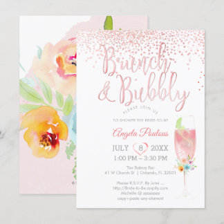 Invitación Confetti de brunch pixDezines con burbujas/rosadas