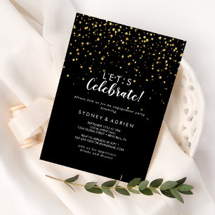 Invitación confetti de efecto metalizado dorado   Black Celeb