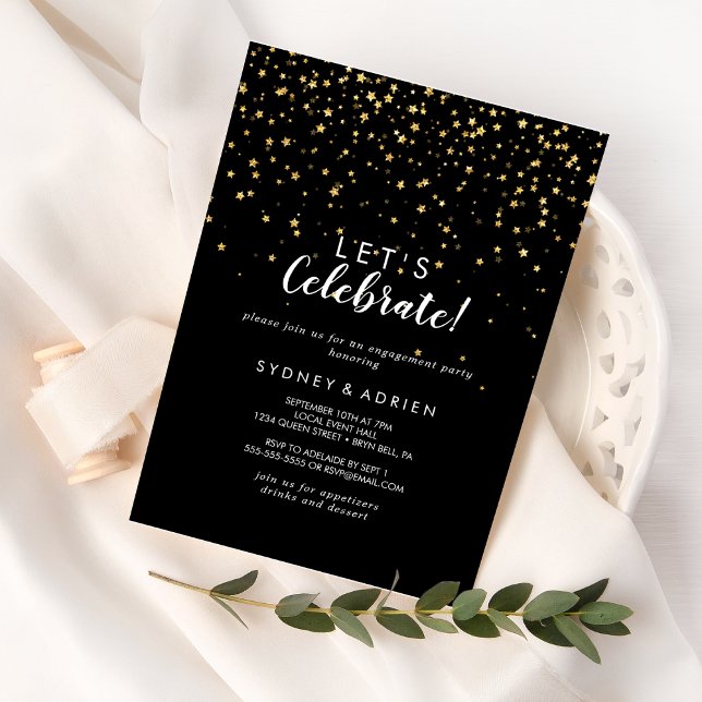 Invitación confetti de efecto metalizado dorado | Black Celeb (Subido por el creador)