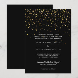 Invitación confetti de efecto metalizado dorado | Boda tradic