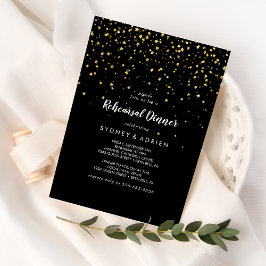 Invitación confetti de efecto metalizado dorado | Cena de ens
